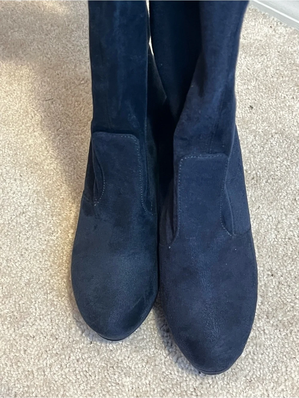 Jessica Simpson Navy Serelli Micro-Suede Knee-High Stiletto Platform Boot